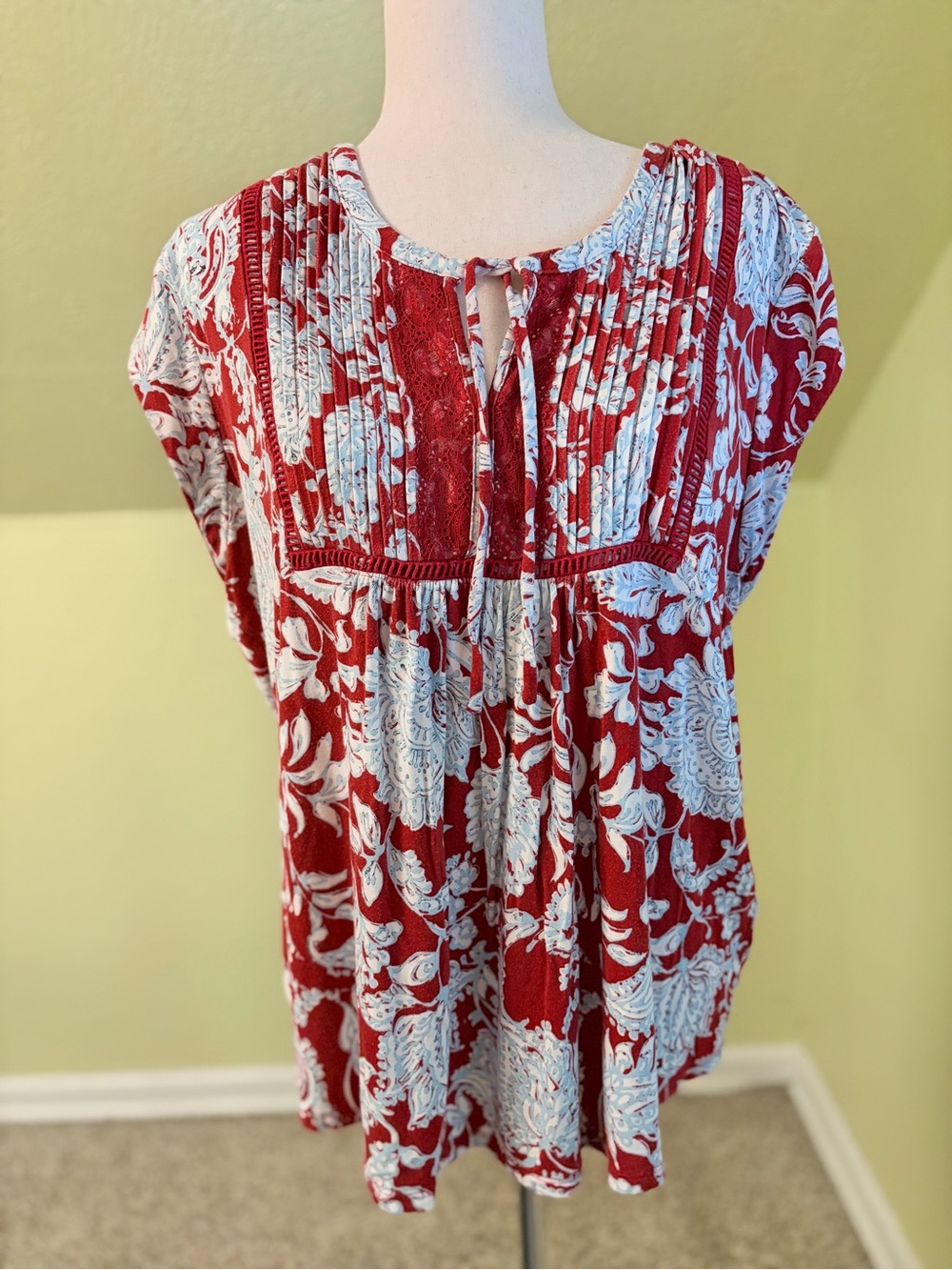 Tommy Hilfiger Red, White and Blue Floral Pintuck Tunic Shirt Americana
